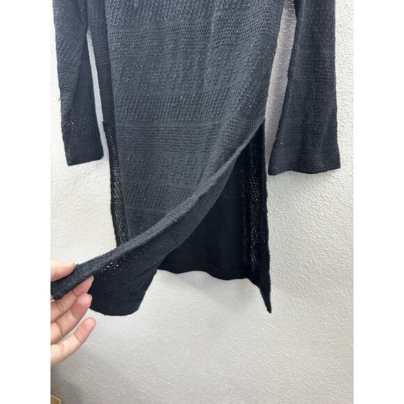 Leap Womens Cover Up Size 10 Black Open Knit Long Sleeve Side Slits Vintage - Picture 5 of 12